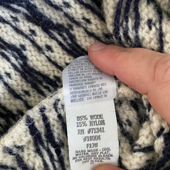 L.L. Bean Navy and Cream Cardigan with Red Accents - Picture 5 of 9